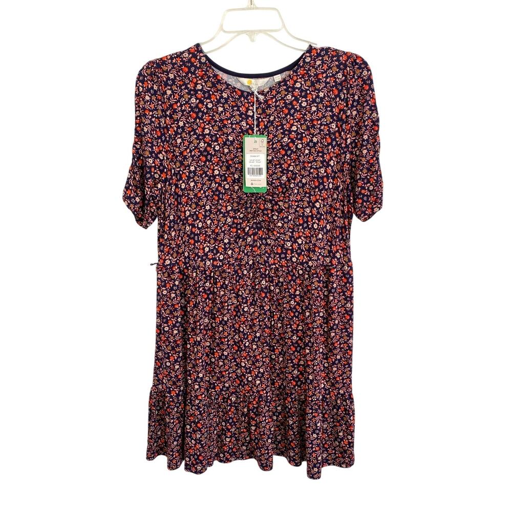 BODEN Easy Yoke Ruched Bust Mini Jersey Dress Ditsy Floral Navy Blue Red Fall